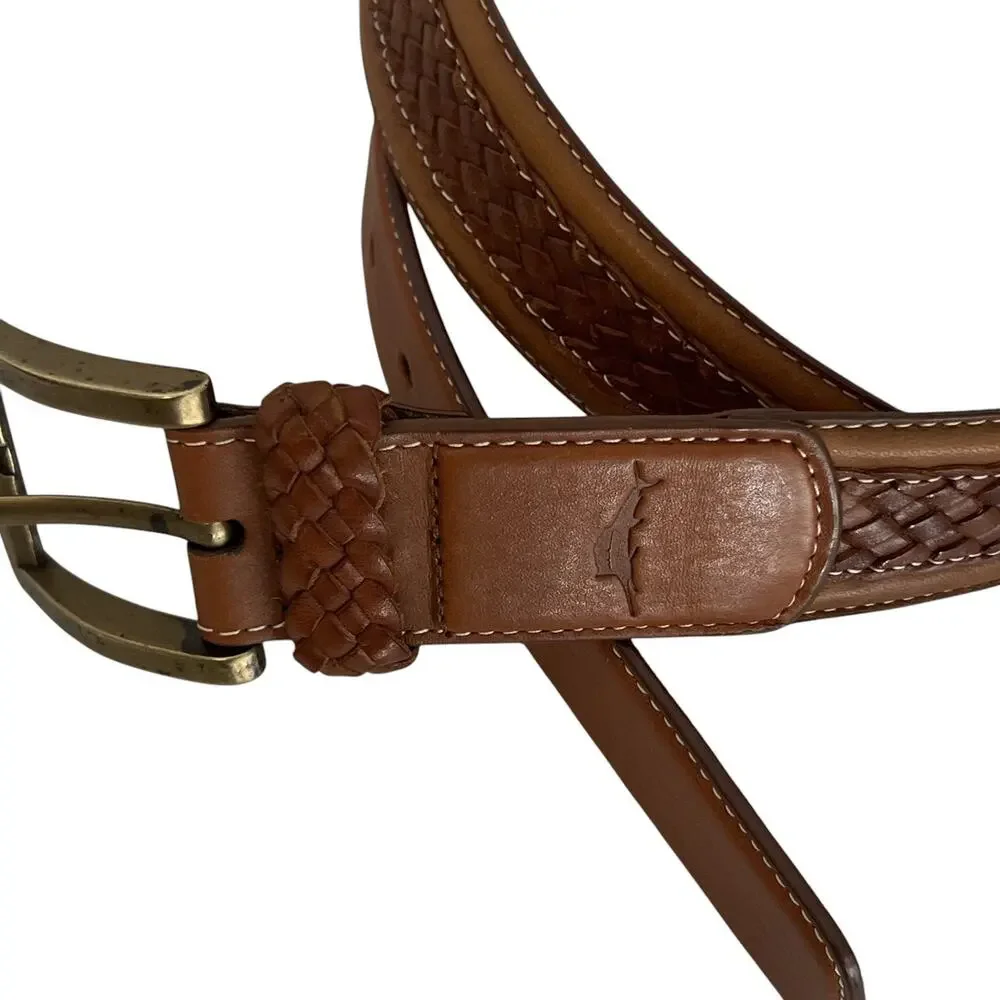 Tommy Bahama Mens Braided Leather Belt Size 44 Brown
